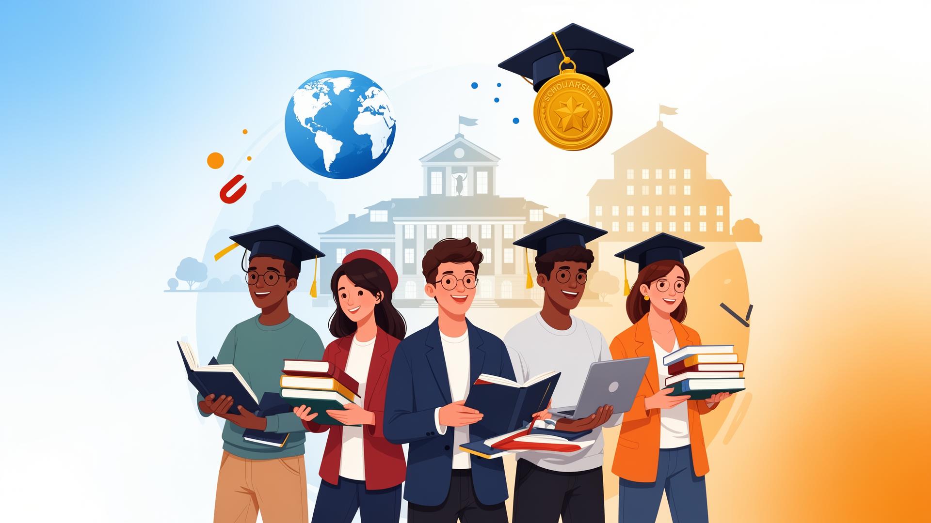 International students with books and graduation caps